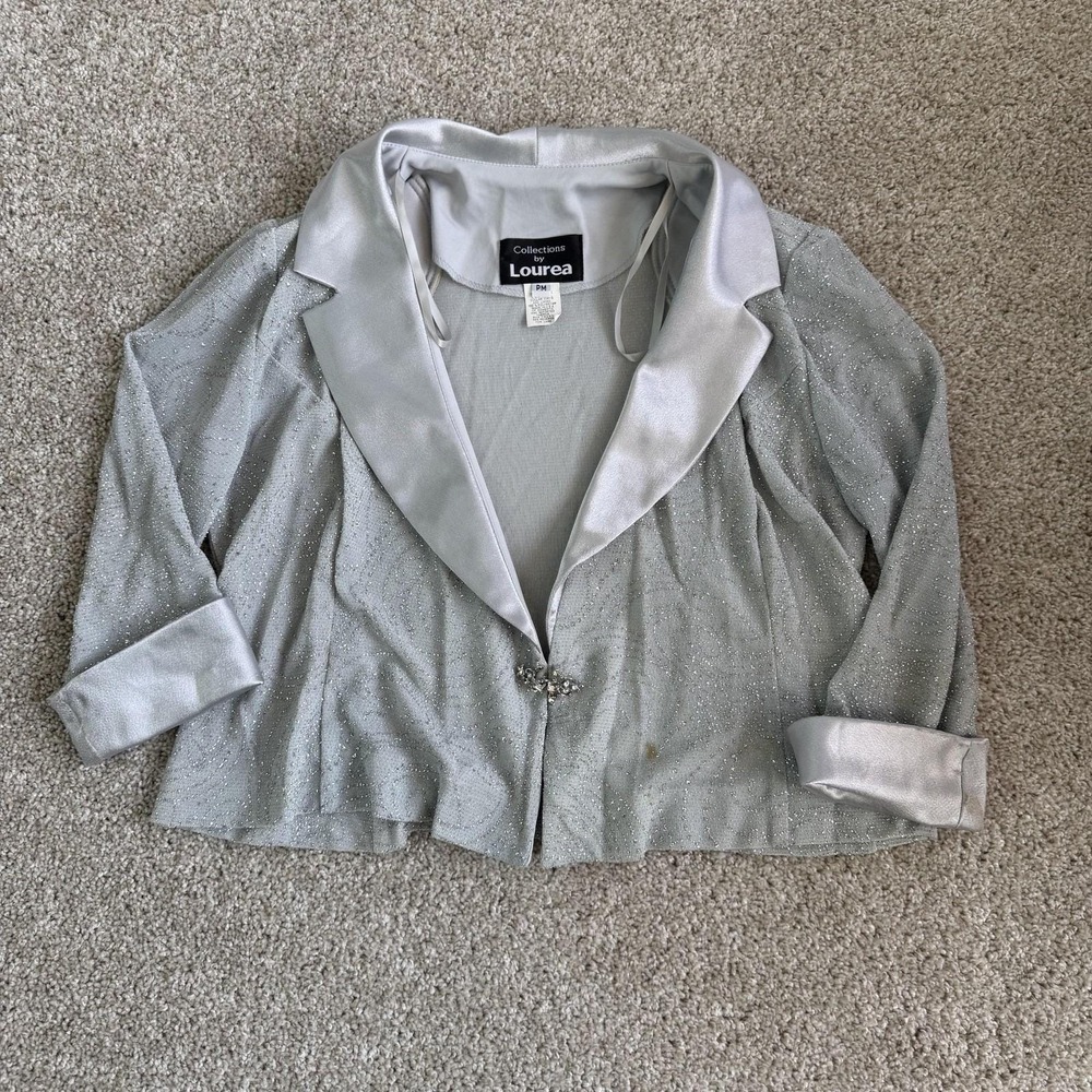 Vintage Collections By Lourea Jacket Womens Petite Medium Silver Rhinestone Trim